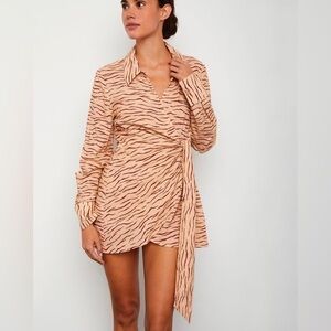 ONIA Printed Cotton-Blend Wrap Top, Tiger Stripe, Size L